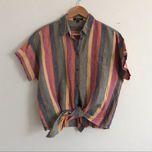 Madewell tie front shirt in rainbow stripe
